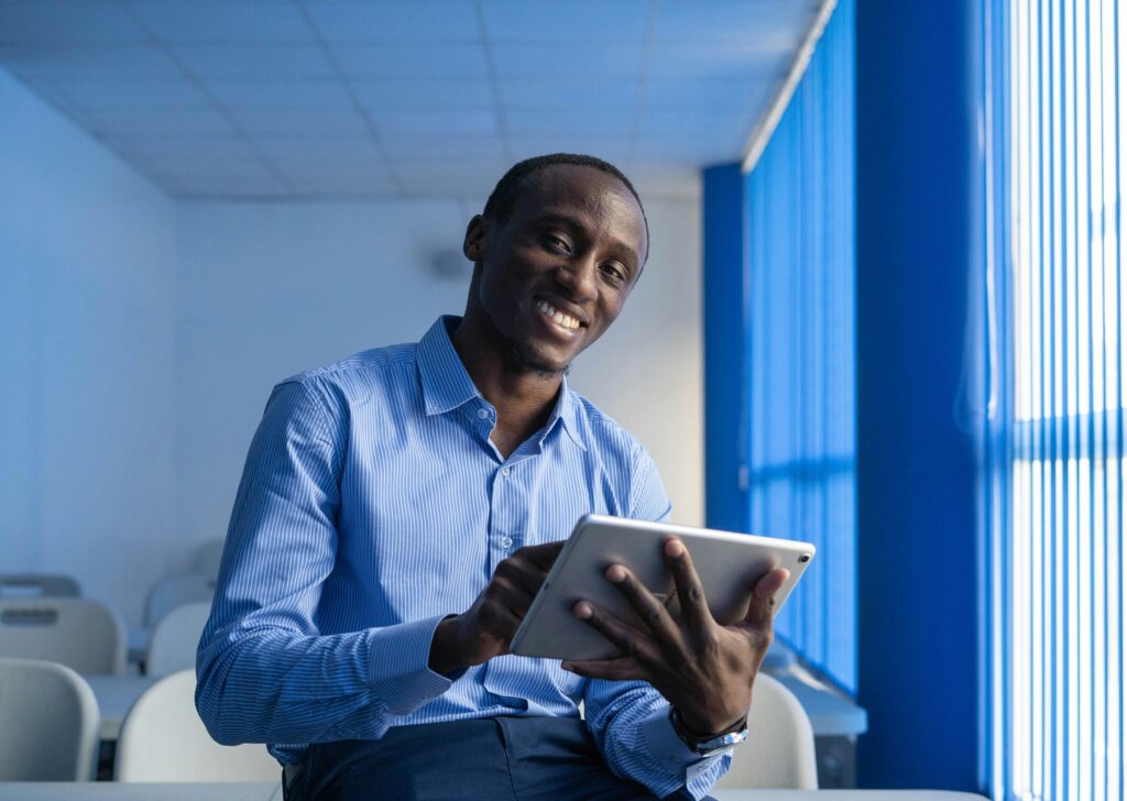 A Man Using a Digital Tablet